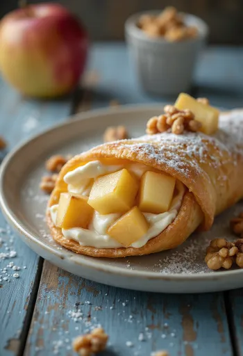 Cannoli met appel en walnoot geserveerd als dessert