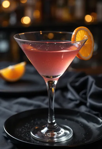 Cosmopolitan cocktail gegarneerd met sinaasappelschil