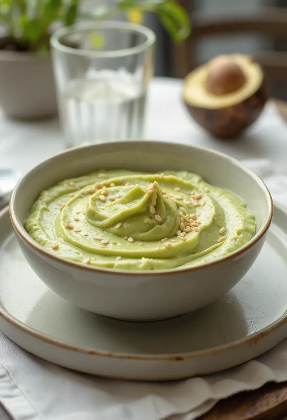 Sesam-avocadosaus geserveerd