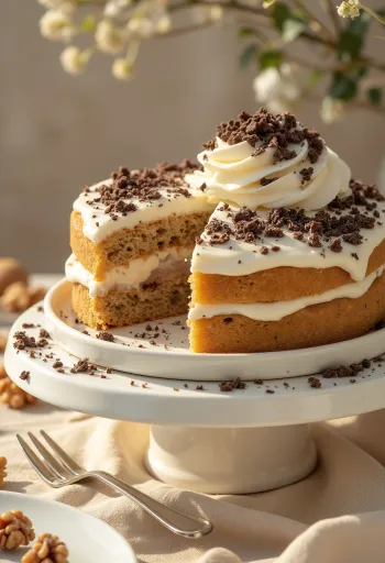 Kastanje-notentaart met rijke crème en noten
