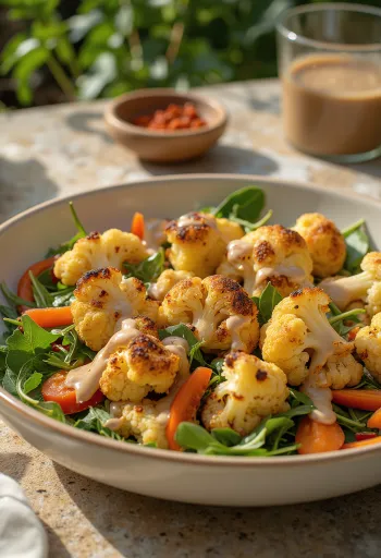 Salade van geroosterde bloemkool met tahindressing