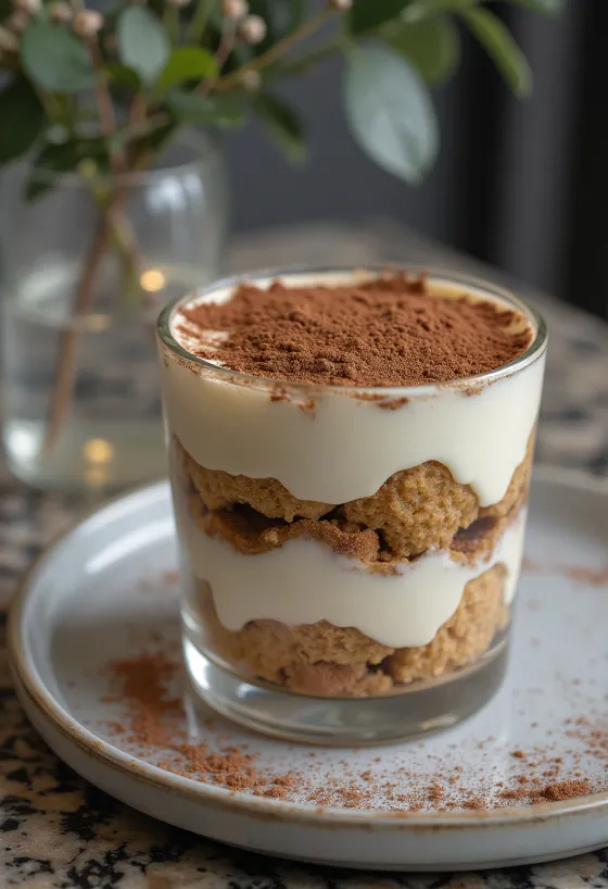 Tiramisu-parfait geserveerd
