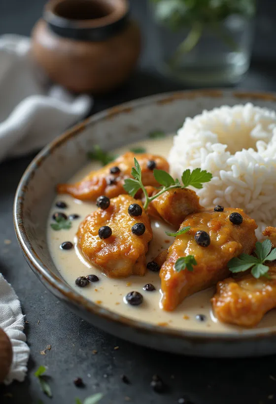 Adobo kokos kip, in rijke en romige kokosmelk met specerijen