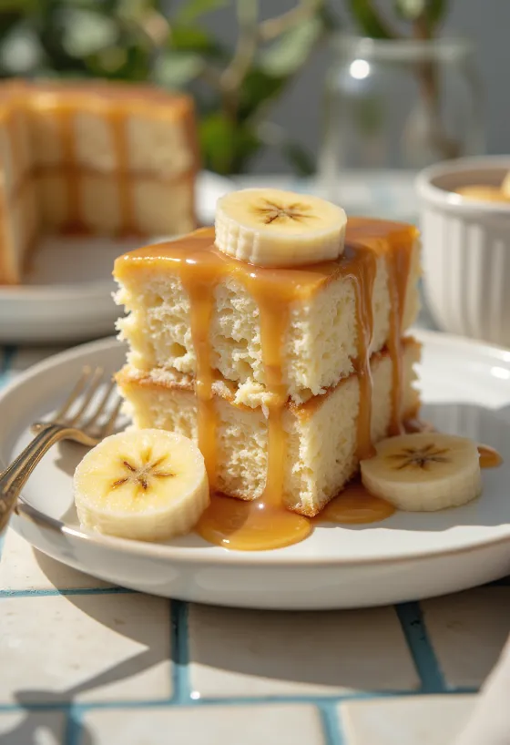 Banaan-karamel taart geserveerd