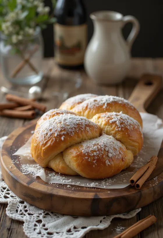 Kanelstang met poedersuiker, vers gebakken kaneelgebak