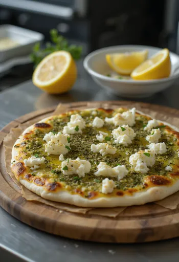 Za'atar pizza met kruidige topping en kaas