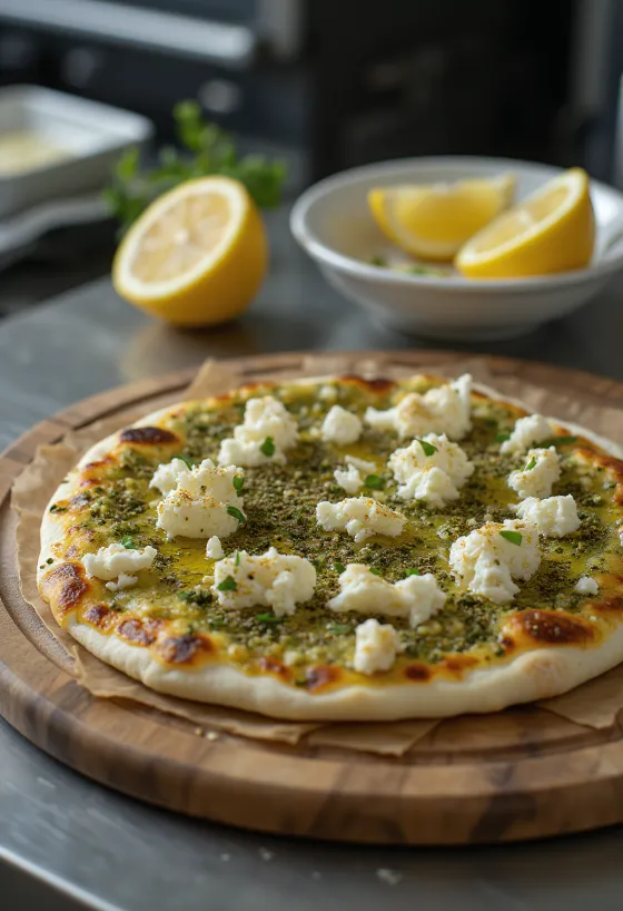 Za'atar pizza met kruidige topping en kaas
