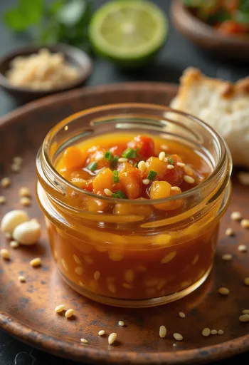 Sesam-chili-limoensaus geserveerd