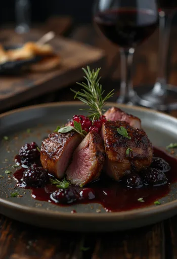 Antilope medaillons met rodewijnsaus geserveerd met groenten