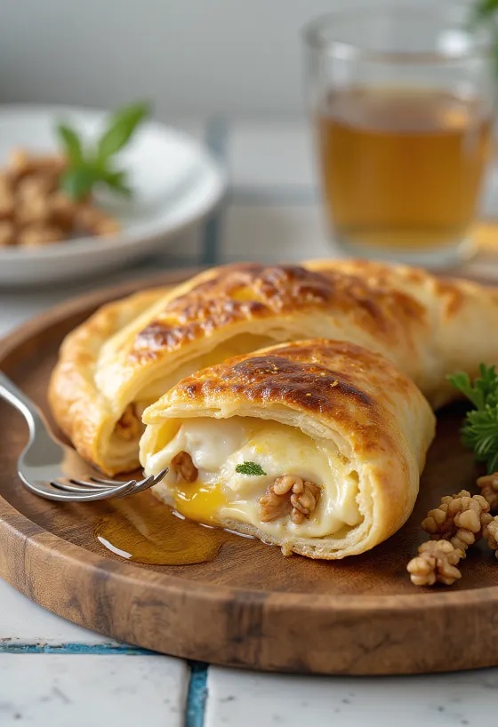 Vers gebakken calzone met geitenkaas en walnoten