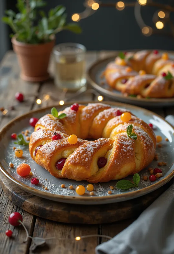 Vers gebakken Mexicaanse Rosca de Reyes kerstkrans