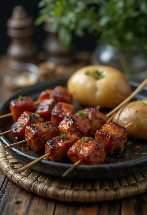 Anticuchos spiezen geserveerd met gegrilde groenten