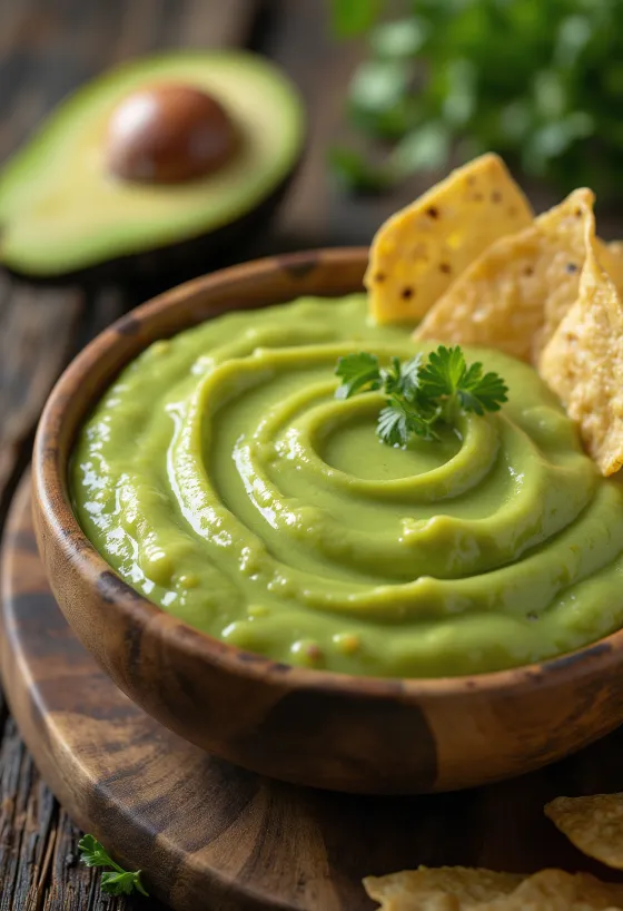 Chili-avocadosaus geserveerd