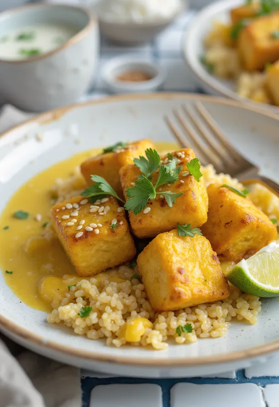 Knoflooktofu met quinoacurry