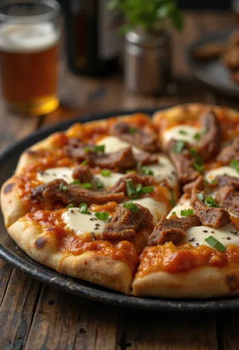 Korean Bulgogi Pizza met rundvlees en gochujang saus