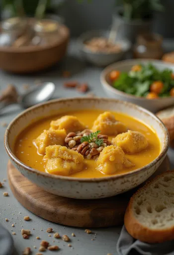 Ají de Gallina met pecannoten, rijk Peruaans kipgerecht met roomsaus, gegarneerd met verse koriander en pecannoten