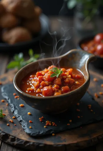 Chili-tomatensaus geserveerd