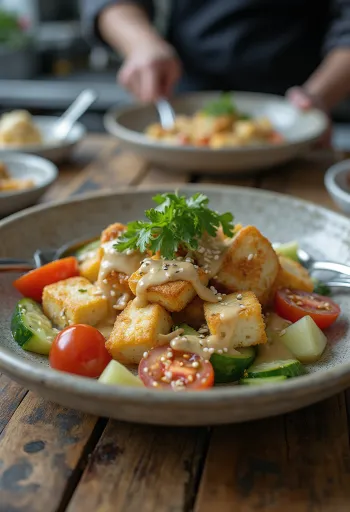 Knoflook-tofusalade met tahin