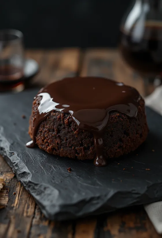 Koolhydraatarme chocoladetaart geserveerd