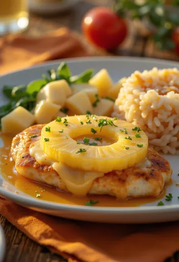 Ananas kipfilet geserveerd met romige saus