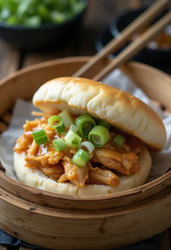 Bao buns met kip geserveerd