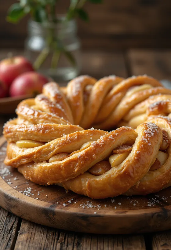 Kringle met appel-kaneelvulling, vers gebakken, goudbruin deeg