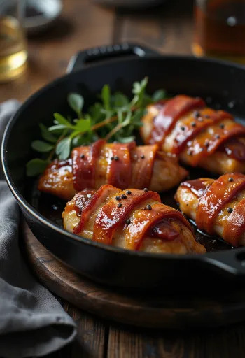 Kipfilet in bacon met BBQ-saus sappig geserveerd