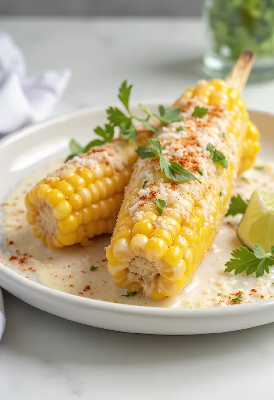 Elote met Parmezaanse kaas, pittige maïs met Parmezaanse kaas