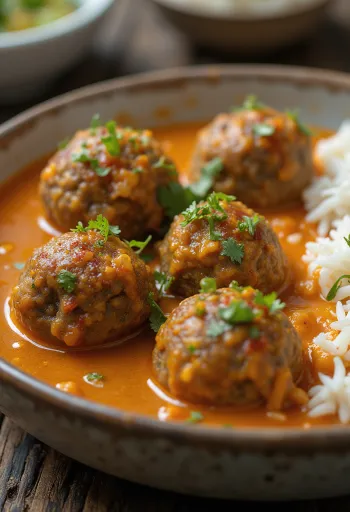 Lamb Kofta Curry geserveerd met verse koriander