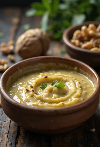 Romige walnotenpestosaus geserveerd