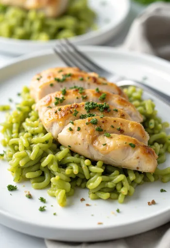 Kipfilet met pestorijst geserveerd