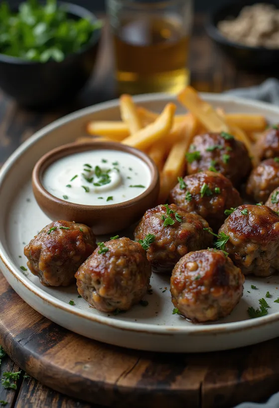 Lamsgehaktballetjes geserveerd met muntsaus