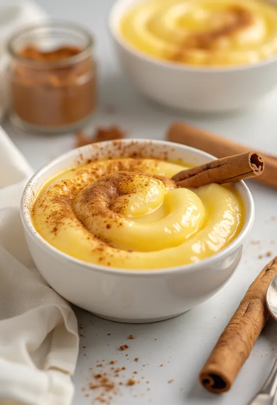 Curau met gecondenseerde melk, geserveerd met kaneel en romige textuur
