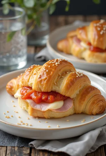 Croissant met ketchup geserveerd