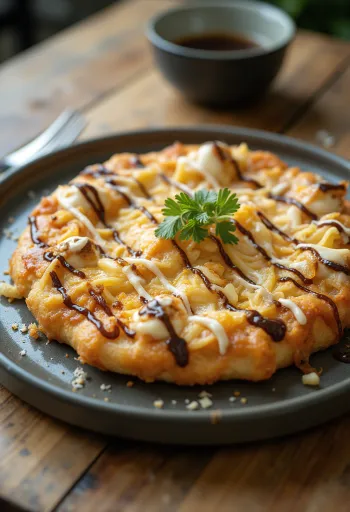 Okonomiyaki pizza met kool en bonitovlokken