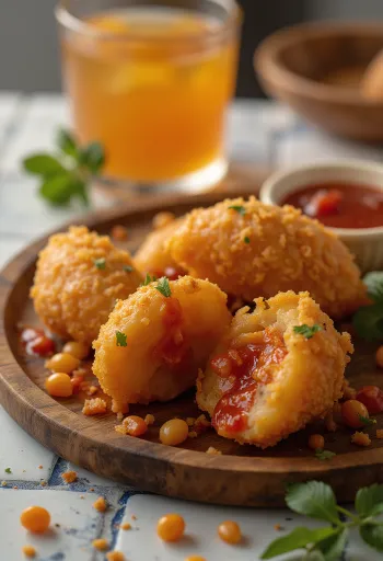 Acarajé met hete saus, knapperige balletjes geserveerd met hete saus en koriander