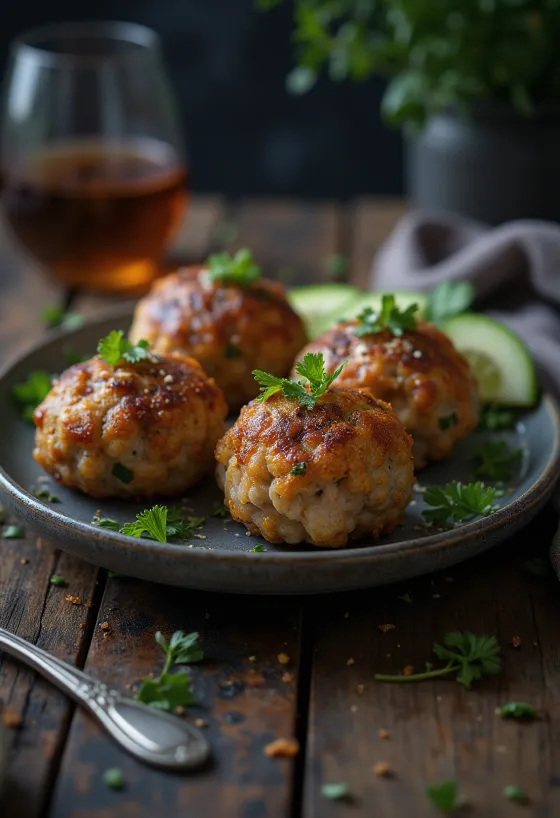 Glutenvrije frikadeller geserveerd met verse peterselie