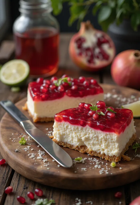 Granaatappel-cheesecake met decoratie