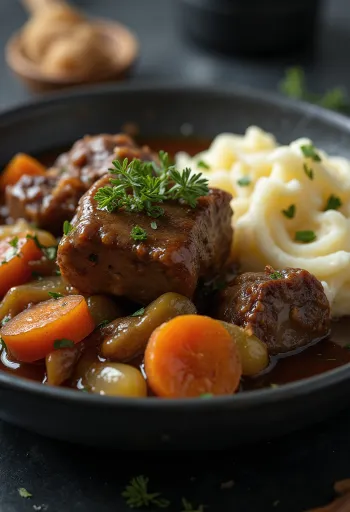 Lamsstoofpot geserveerd in een rustieke kom