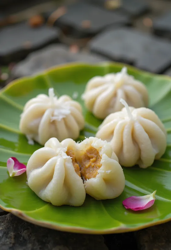 Patholi met rozenwater, geserveerd met kokossmaak
