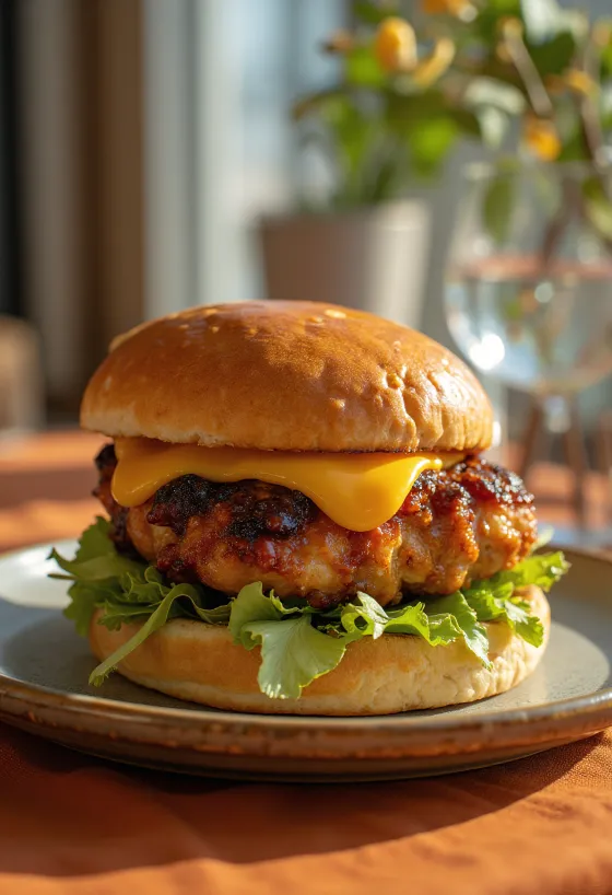 BBQ kipburger met gegrilde kip en cheddar