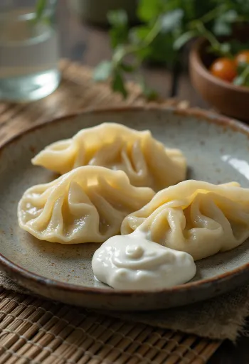 Georgische khinkali met knoflook-roomsaus