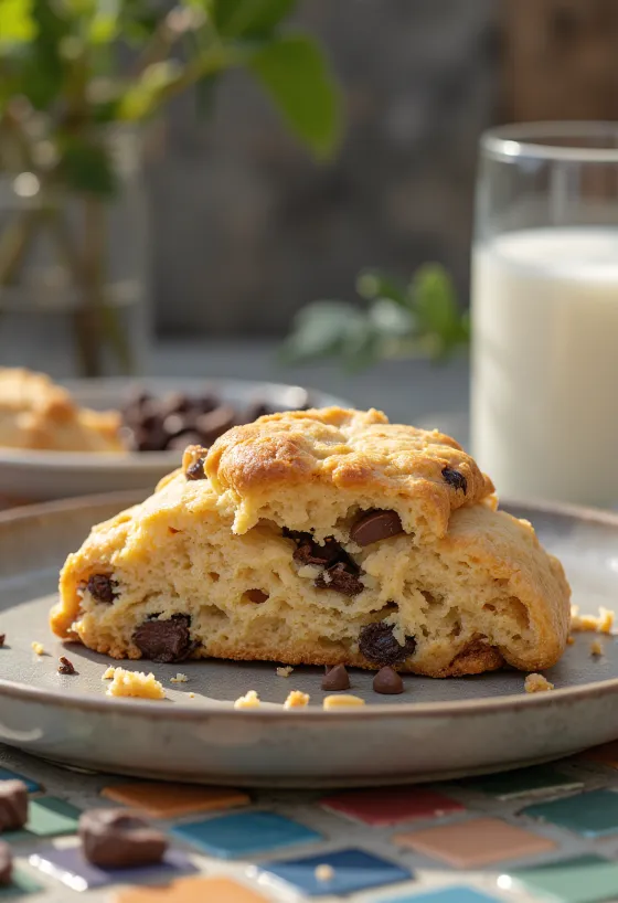 Scone met pindakaas en chocolade geserveerd