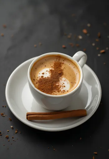 Kaneelkoffie in een kopje met slagroom en kaneel