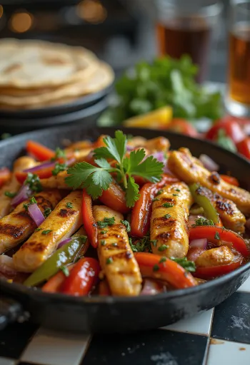 Fajitas met kip en paprika geserveerd