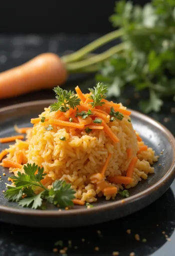 Wortel-gember rijst geserveerd