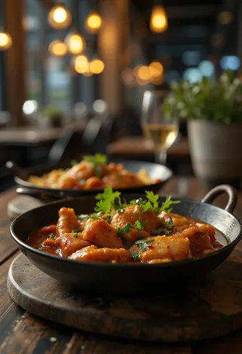 Adobo kip met tandoorikruiden geserveerd met koriander