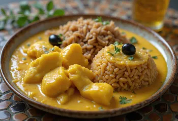 Ají de gallina met zilvervliesrijst, geserveerd met rijke kippensaus
