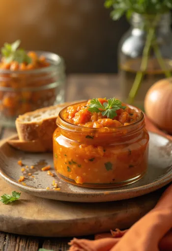 Ajvar met knoflook, rijke saus met rode paprika en aubergine