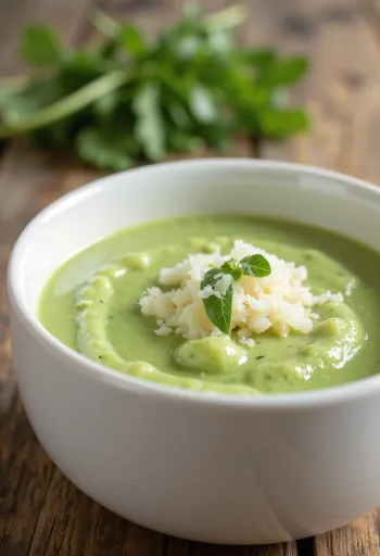 Lichtgroene romige rucolasaus op een bord